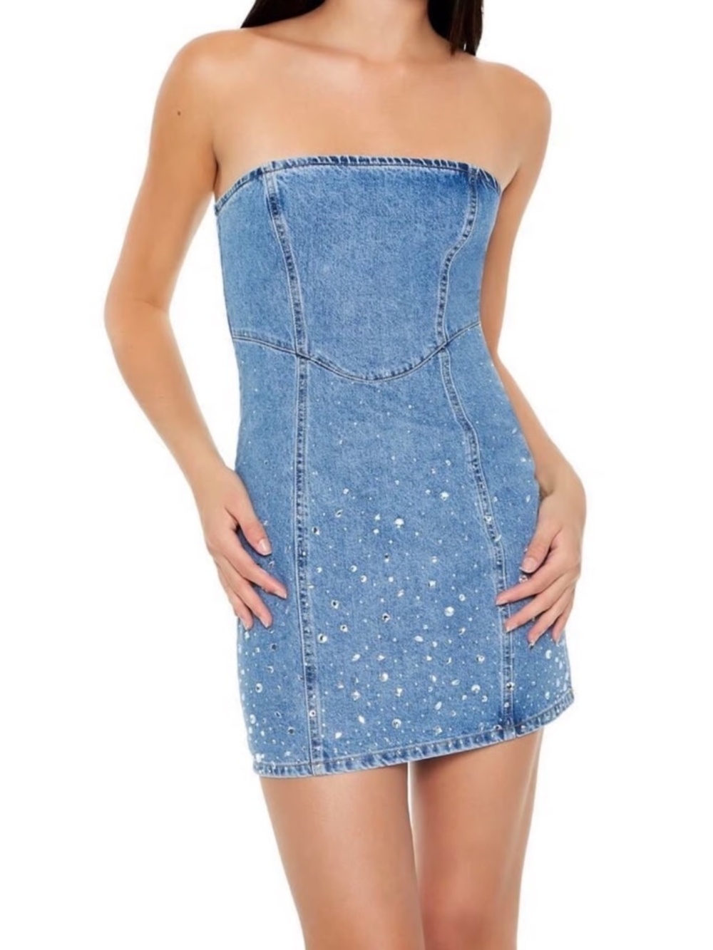 PLUS SIZE: Forever 21 Rhinestone Mini Denim Dress PLUS SIZE
